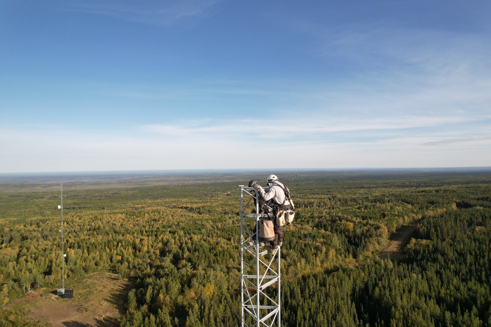 Self-performed construction crew on mountain tower